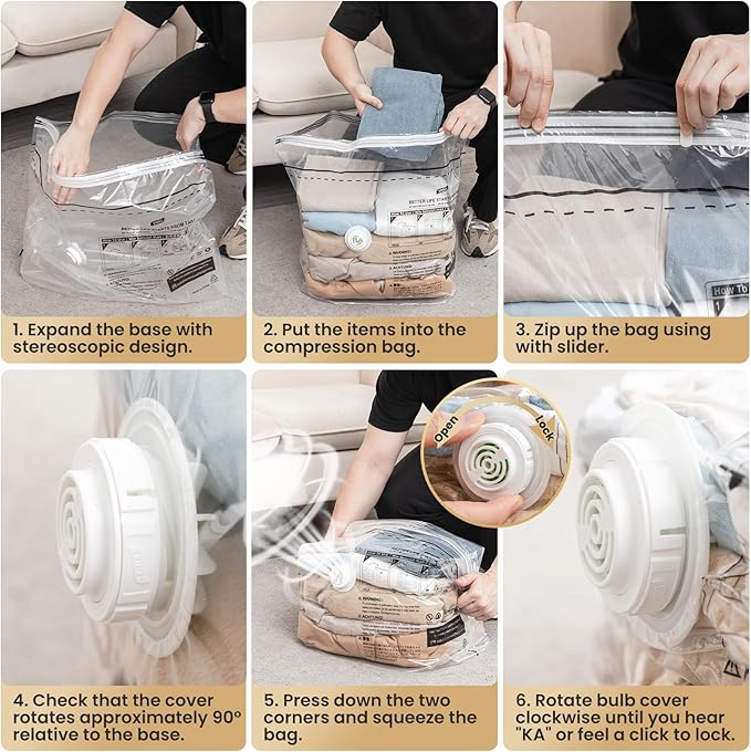 TAILI Travel Vacuum Storage Bags, Medium Cube (25x19x11 inch), 8 Pack Vacuum Seal Bags for Clothing, Compression Packing for Clothes, Blankets, Baby Clothes, No Pump Needed, Travel Accessories