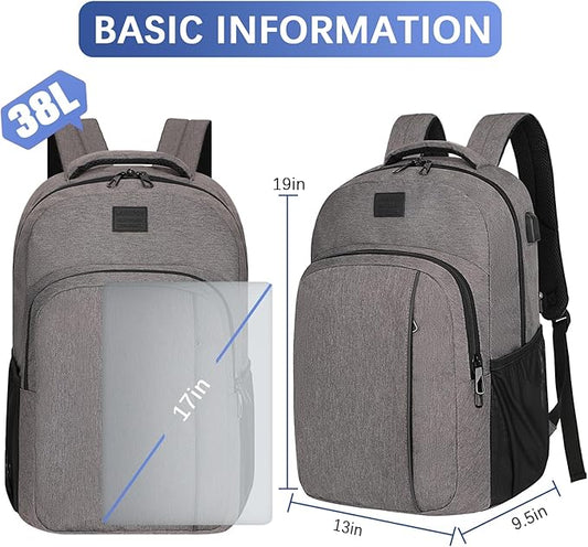 LARIPOP Extra Large Backpack,17.3 Inch Business Laptop backpack for Men Women with USB Charging Port,Water-Resistant Laptopack Weekender Daypack for Work College Computer