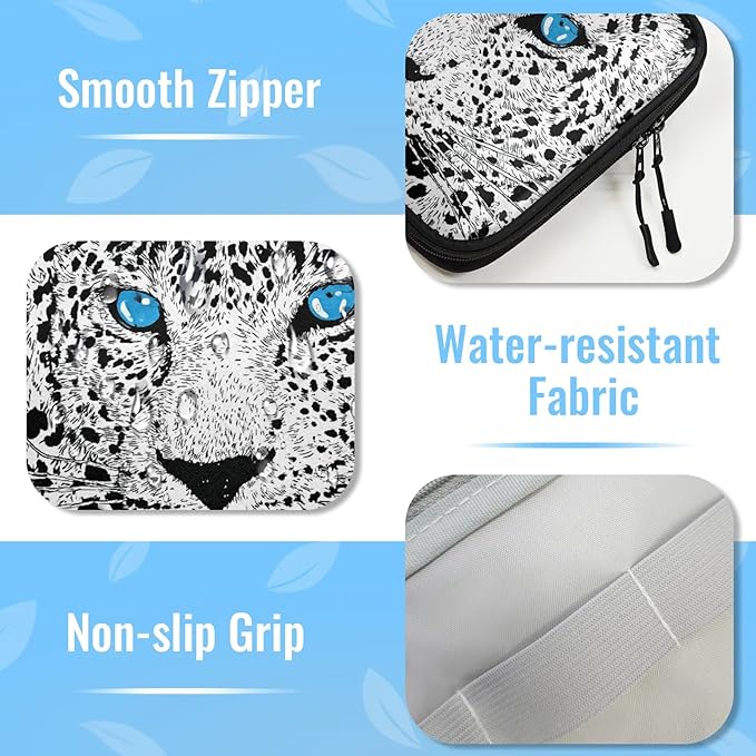 White Tiger Leopard Travel Cable Organizer Pouch Blue Eyes Electronics Accessories Carry Case Portable Water Resistant Storage Bag for Cord Charger Phone Earphone SD Card