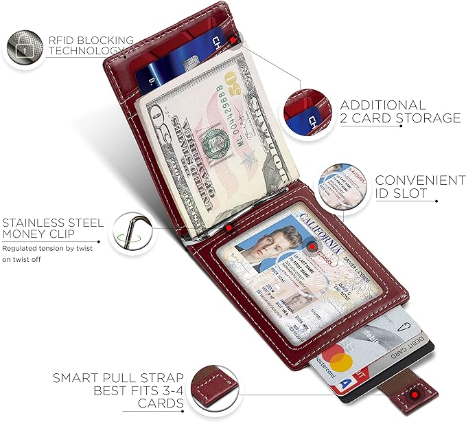 SERMAN BRANDS RFID Blocking Slim Bifold Genuine Leather Minimalist Front Pocket Wallets for Men with Money Clip Thin Mens