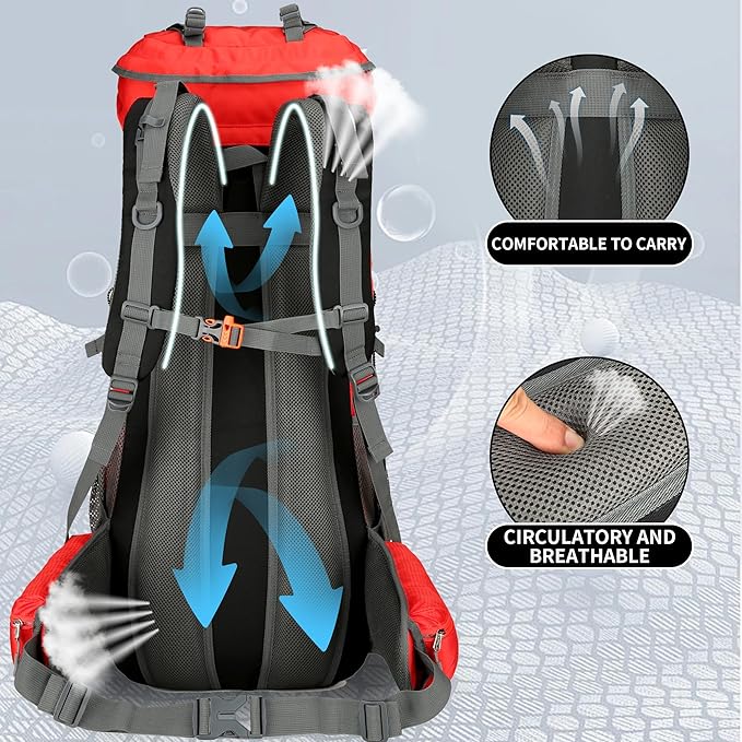 75L Hiking Backpack with Rain Cover Waterproof Camping Backpack Shoes Warehouse for Men Women, Frameless