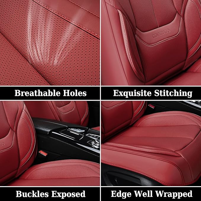 Coverado Universal Seat Covers Front, 2-Pack Universal Seat Covers for Cars, Waterproof Nappa Leather Car Seat Covers with Head Pillow, Auto Protectors Fit for Most Sedans SUV Pick-up Truck-Red
