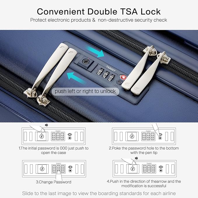 Hanke Grace Carry On Luggage with Wheels Airline Approved Hard Shell Suitcases with Front Pocket，Top Opening Luggage with TSA Lock for Short Business Travel，Dark Blue