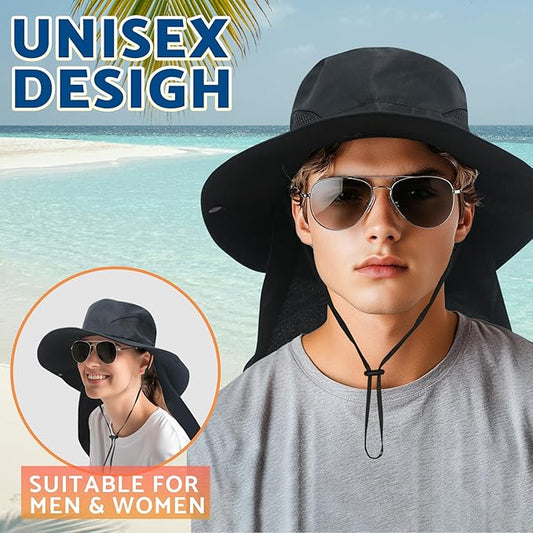 NPJY Sun Fishing Hats with Neck Flap for Men Women UV Sun Protection Bucket Hat
