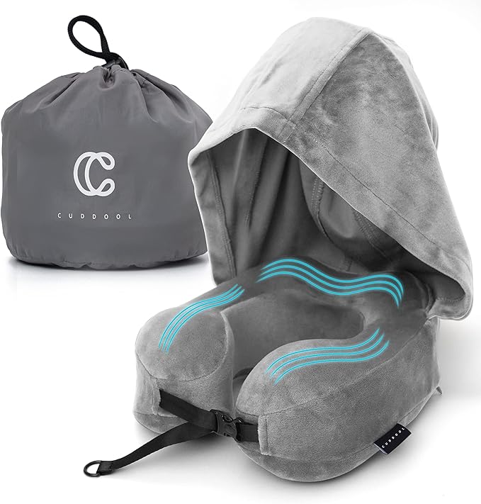 Hoodie Travel Pillow Memory Foam Neck Pillow Head Chin Support Airplane, Car, Office & Home Sleep Rest Traveling Pillow(Gray,M)