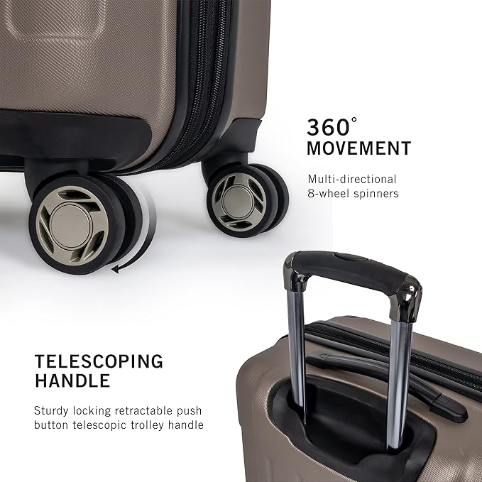 Kenneth Cole REACTION Renegade Luggage Expandable 8-Wheel Spinner Lightweight Hardside Suitcase, Champagne, 24-Inch Checked