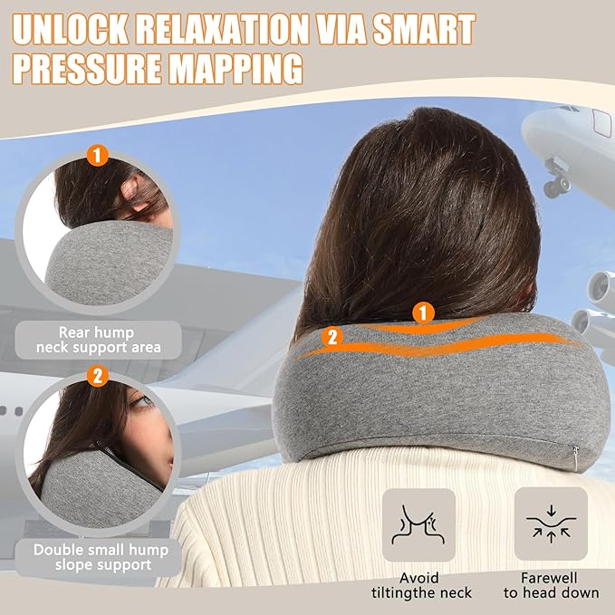 Neck Travel Pillow Upgraded Travel Neck Pillow for Airplane Memory Foam Travel Pillow for Airplanes Offices and Cars Headrest Sleep, Portable Plane Accessories