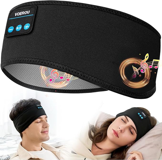 Voerou Sleeping Headphones Bluetooth 5.4 Headband, Wireless Music Eye Mask with HD Stereo Speakers, Headband Headphones for Side Sleepers, Christmas Cool Tech Gadgets Gifts for Men Women Teen Boys
