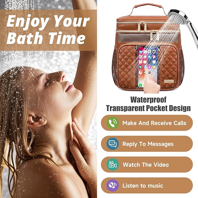 Large Leather Toiletry Bag for Women Men,Bathroom Bag,Water Resistant Portable Shower Caddy for College Dorm,Hanging Toiletry Bags for Traveling,Gym Camping Cruise Ship Travel Essentials Shower Bag