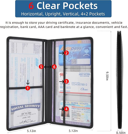 Car Registration and Insurance Holder Glove Box Folder-Premium Car Folder, Car Document Holder for Cards, Driver License & other Essential Documents (Black)