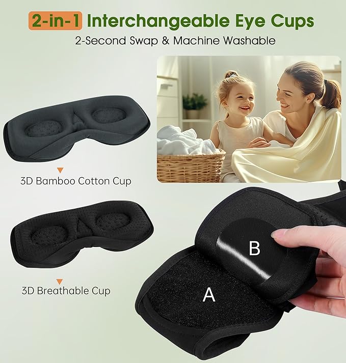 LC-dolida Bamboo Cotton Bluetooth Sleep Mask, 2 in 1 3D Soft Sleep Mask with Sleep Headphones, Sleep Eye Mask with Timming Setting, Blackout Sleeping Mask for Side Sleepers, Women Men, Grey