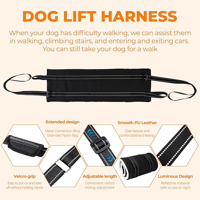 Dog Lift Harness, Adjustable Comfortable Dog Sling with Handle for Large Dog Knee Brace for Torn ACL Hind Leg, Weak Rear Legs, Helps Senior, Injured, Disabled,S