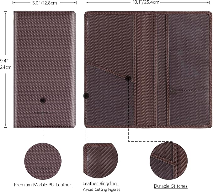 TOURSUIT Car Registration and Insurance Card Holder, Vehicle License Document Glove Box Compartment Organizer, Essential Car Wallet Case for Driver Auto Owners (Carbon Coffee)