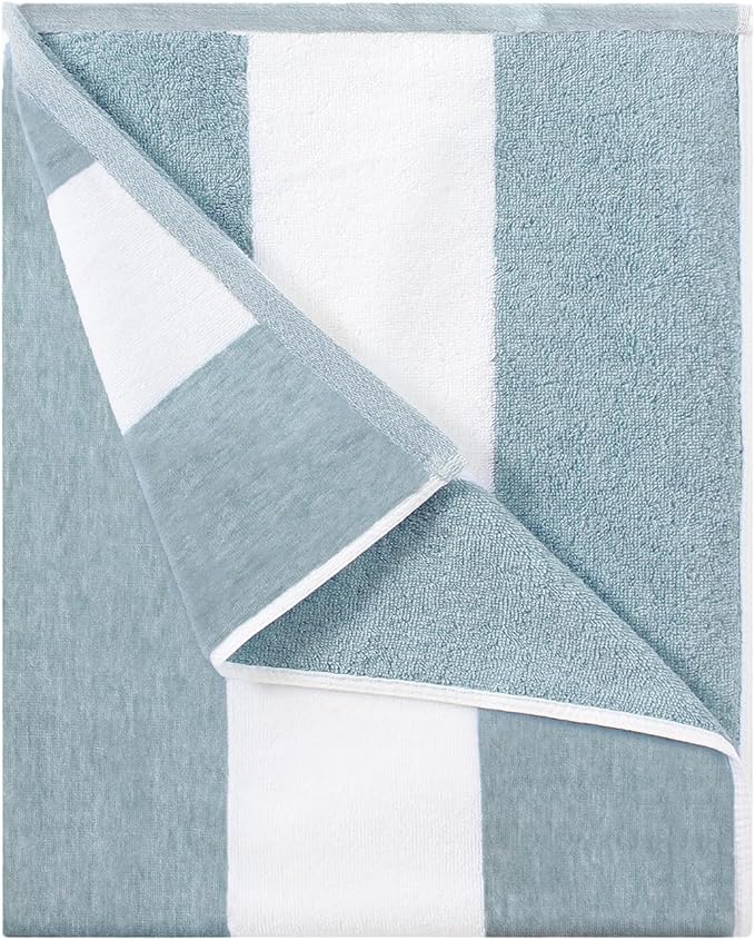 Cotton Oversized Beach Towel - Large 70 x 35 Inch Pool Towel, Smoke Blue Striped Quick Dry Swimming Cabana Towel