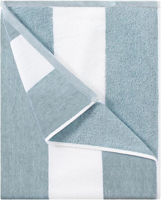Cotton Oversized Beach Towel - Large 70 x 35 Inch Pool Towel, Smoke Blue Striped Quick Dry Swimming Cabana Towel