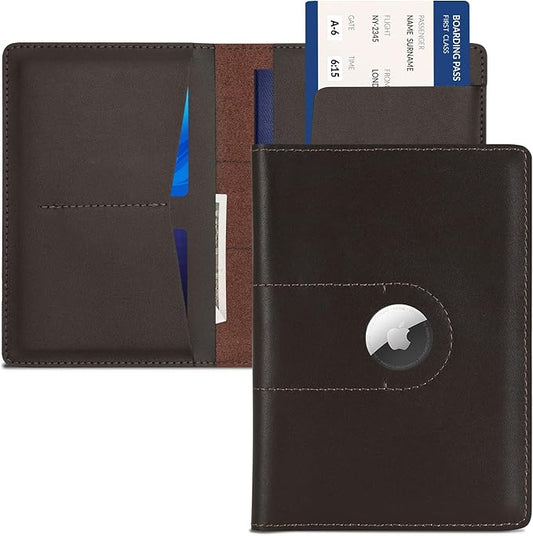 Genuine Leather Passport Holder for Travel Passport Covers with AirTag Slot Passport Wallets for Men Women Family Travel Christmas Gifts, Mens Womens Passport Holder, Coffee