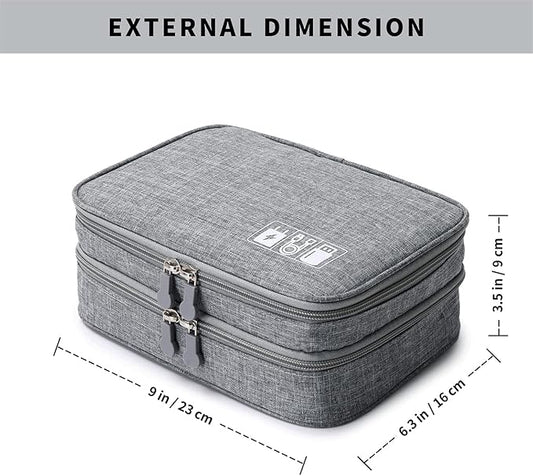 mygreen Electronics Organizer, Electronic Accessories Double Layer Travel Cable Organizer Cord Storage Bag for Cables, Power Bank, USB Flash Drive and More Gray