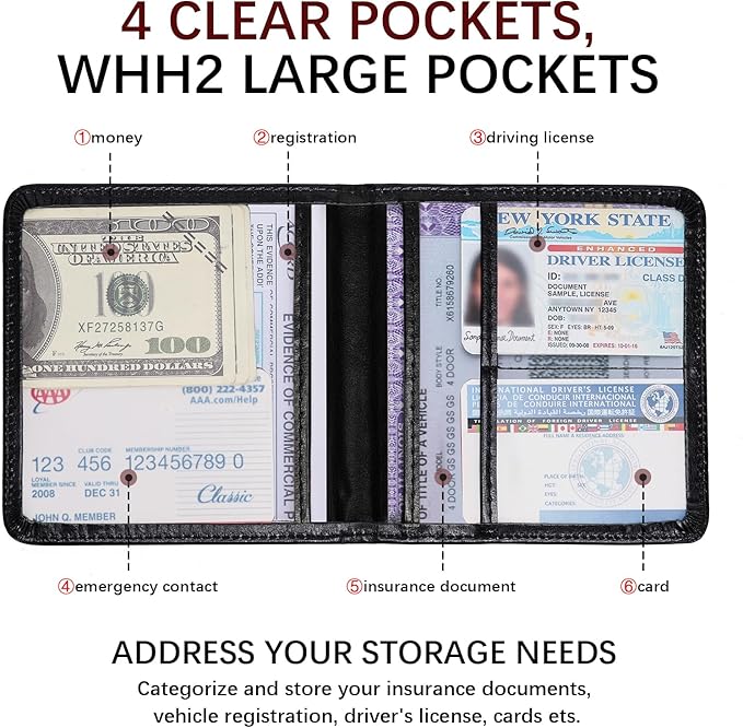 Car Registration and Insurance Holder, Vehicle Glove Box Car Organizer with Magnetic Closure for Documents, Cards, License Car Organization, 1-Pack Black