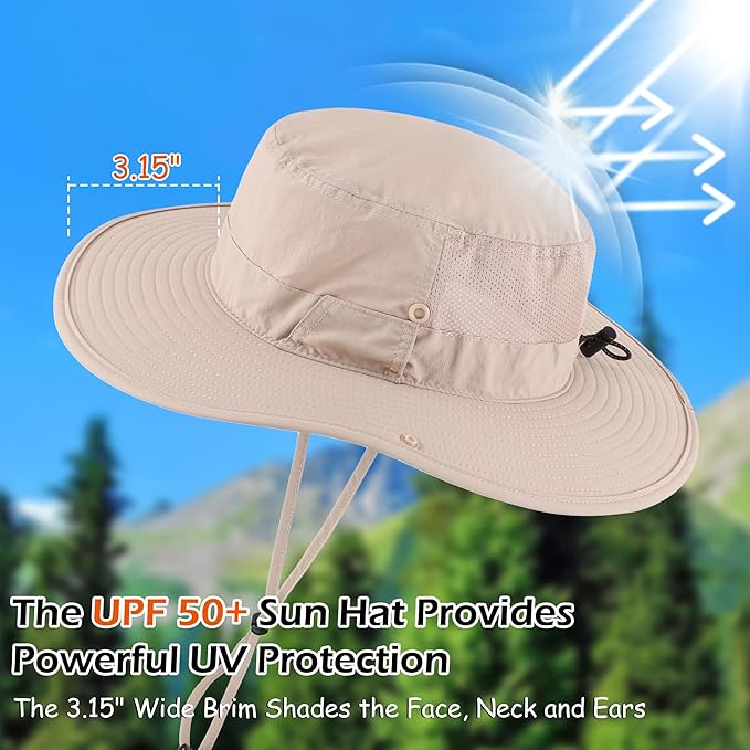 Connectyle Men's Sun Hat UPF 50+ Wide Brim Bucket Hats for Fishing Hiking Gardening Adjustable Boonie Hat Outdoor Safari Hats