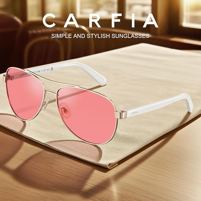 CARFIA Retro Trendy Pilot Sunglasses for Women Polarized UV Protection, Lightweight Outdoor Driving Lady Sunnies Metal Frame