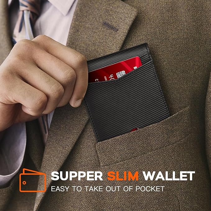 RUNBOX Wallet for Men Slim Leather Bifold RFID Blocking Minimalist Front Pocket Design with Gift Box