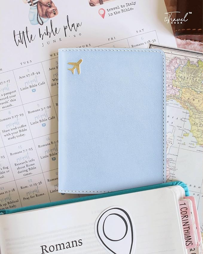 PU Leather Passport Holder Covers Case, Waterproof Rfid Blocking Travel Wallet Passport Holder(Sky Blue)