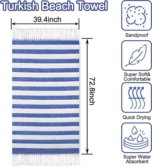 2 Pack Oversized 39 x 72 Turkish Beach Towels, Super Absorbent & Quick Dry, Sand Free, Lightweight, Adults Travel Towels