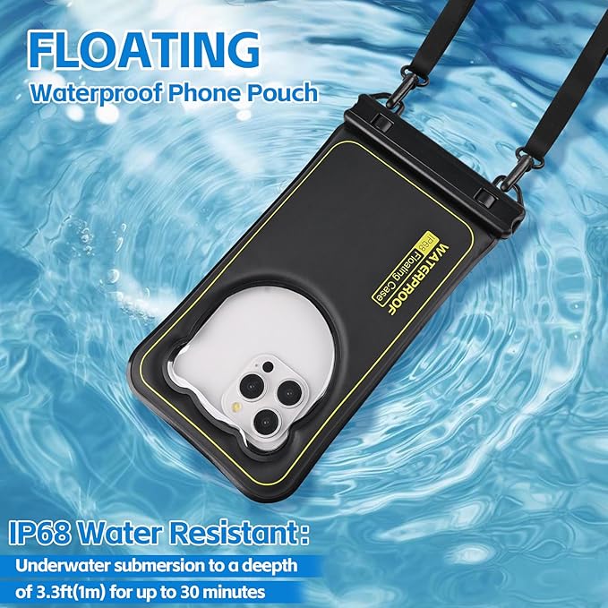Waterproof Phone Pouch - IP68 Floating Waterproof Phone Case [Beach Cruise Essentials], Cellphone Dry Bag for 15/14/13/12/11 Pro Max Plus Up to 6.8'' Black