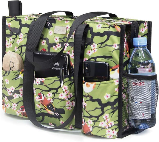 TOPDesign Utility Water Resistant Tote Bag with 13 Pockets, Top Zipper Closure & Thick Bottom Support, for Working Women