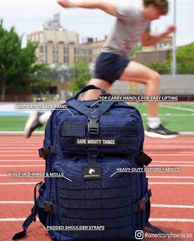AMERICANPHOENIX 45L Elite Tactical Backpack | 3X Stronger Work & Military Backpack | Water Resistant and Heavy Duty | 3 Day MOLLE Bug Out Bag (Atlantic Blue)