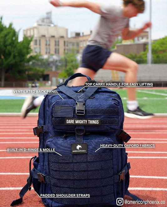 AMERICANPHOENIX 45L Elite Tactical Backpack | 3X Stronger Work & Military Backpack | Water Resistant and Heavy Duty | 3 Day MOLLE Bug Out Bag (Atlantic Blue)