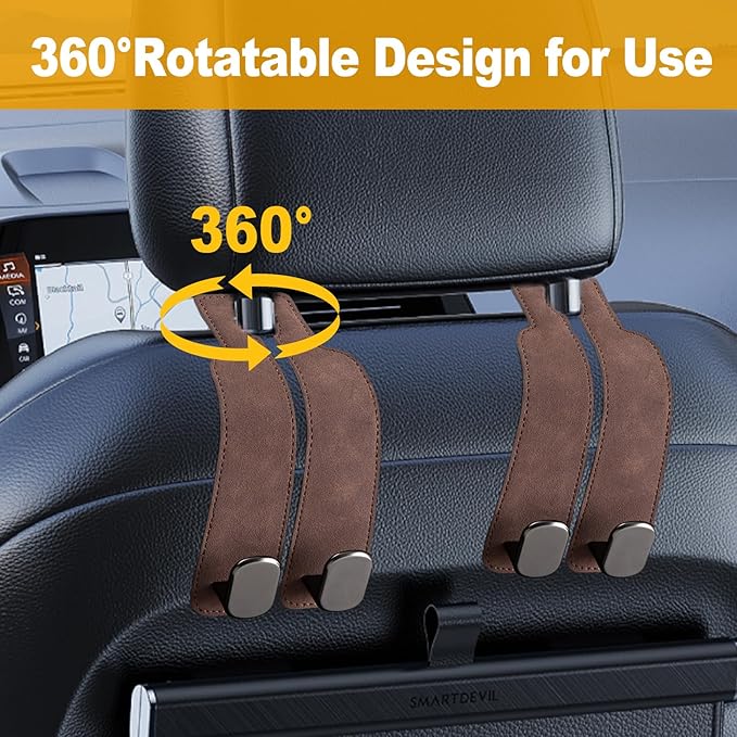 Car Purse Hook Purse Hook for Car Seats Headrest Car Seat Hooks,Heavy Duty Vehicle Organizer for Handbags, Groceries, Purses, Keep Car Tidy (Brown, 2 Pack)