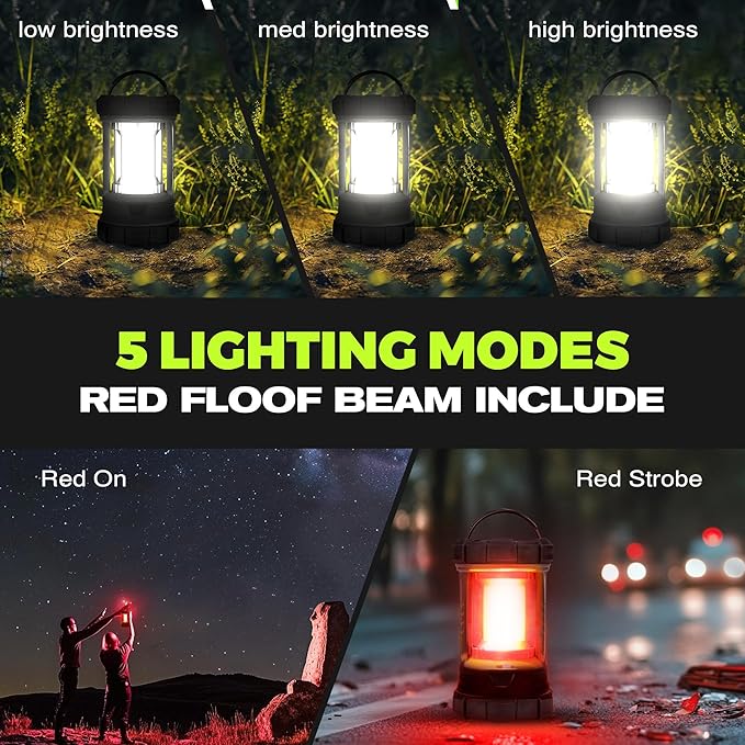 Camping Lantern, 3000LM LED Rechargeable Battery Operated Lantern, 5 Light Modes, COB Waterproof Lantern Flashlight, Camping Light for Power Outage, Hurricane, Survival, Hiking