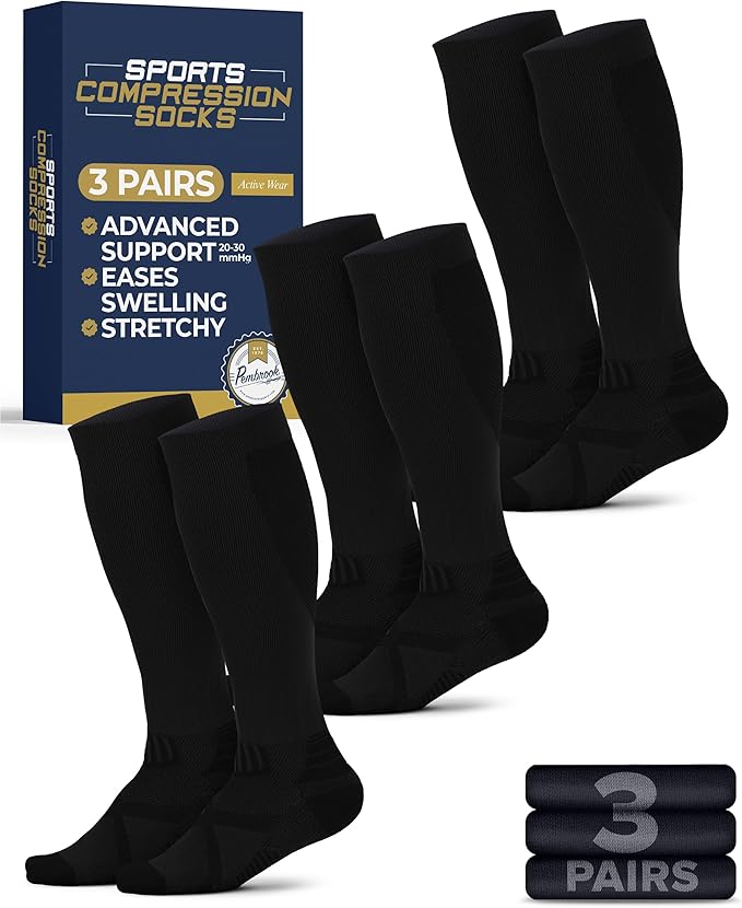 Pembrook 3 Pairs Compression Socks 20-30 mmHg - Compression Socks for Women and Men | Running, Athletic, Travel, Nurses