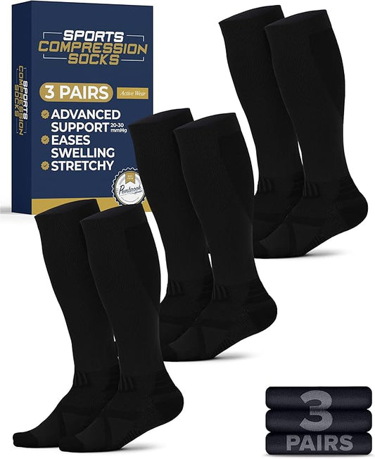 Pembrook 3 Pairs Compression Socks 20-30 mmHg - Compression Socks for Women and Men | Running, Athletic, Travel, Nurses