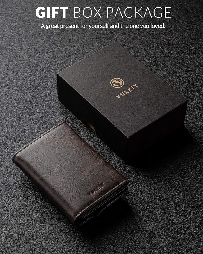 VULKIT Pop up Wallet Minimalist Cash Wallets RFID Blocking Leather Smart Credit Card Holder with Magnetic Closure for Men