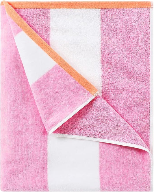 Cotton Oversized Beach Towel - Large 70 x 35 Inch Pool Towel, Rose Red Striped Quick Dry Swimming Cabana Towel