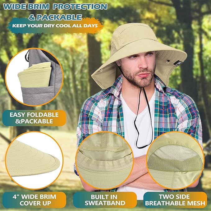 Solaris Sun Hat with Neck Flap, UPF 50 Sun Protection Lightweight Sun Cap for Men Women, Wide Brim Hat for Fishing Hiking