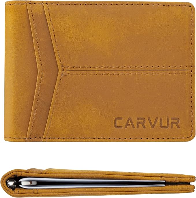 Slim Bifold RFID Blocking Full Grain Genuine Leather Front Pocket Minimalist Thin Wallet with Money Clip for Men - (SB20)