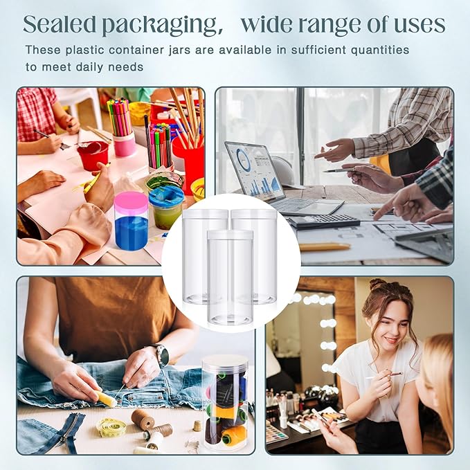 SATINIOR 12 Pack 32 oz Plastic Container Jars with Lids Round Clear Travel Cosmetic Container Slime Jars for Toiletries, Lotion, Cream, Ointments, Makeup, Rhinestone, Samples, Kitchen Storage(Clear)