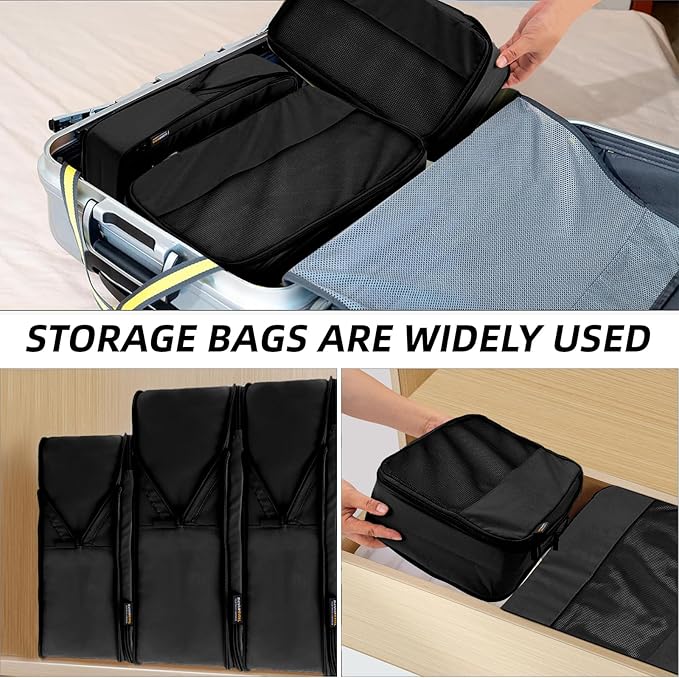 4 Piece Compression Packing Cubes for Suitcases and Backpack, Lightweight Travel Organizers (Black)