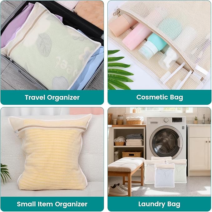 4Pcs Durable Cotton Mesh Laundry Bags for Delicates, 16×20inch Large Breathable Laundry Mesh Wash Bags with Sturdy Zipper for Delicates, Clothes, Pants, Underwear, Bra, Socks (L)