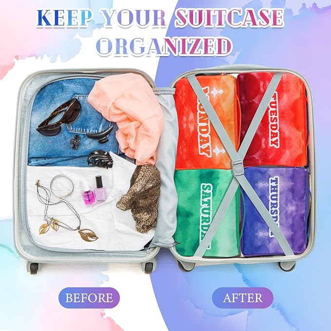 Paterr 14 Pcs Packing Cubes for Travel Kids Days of Week Compression Packing Cubes Colorful Luggage Organizers Suitcase Camp(10 x 8 x 5 Inch)