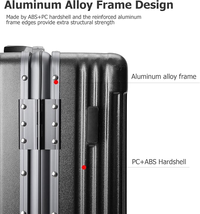 feilario 24in Aluminium Frame PC Hard Shell Spinner Wheels Luggage, Built-In TSA lock Carry on Suitcase, with Cup Holder, USB Port, Phone Holder