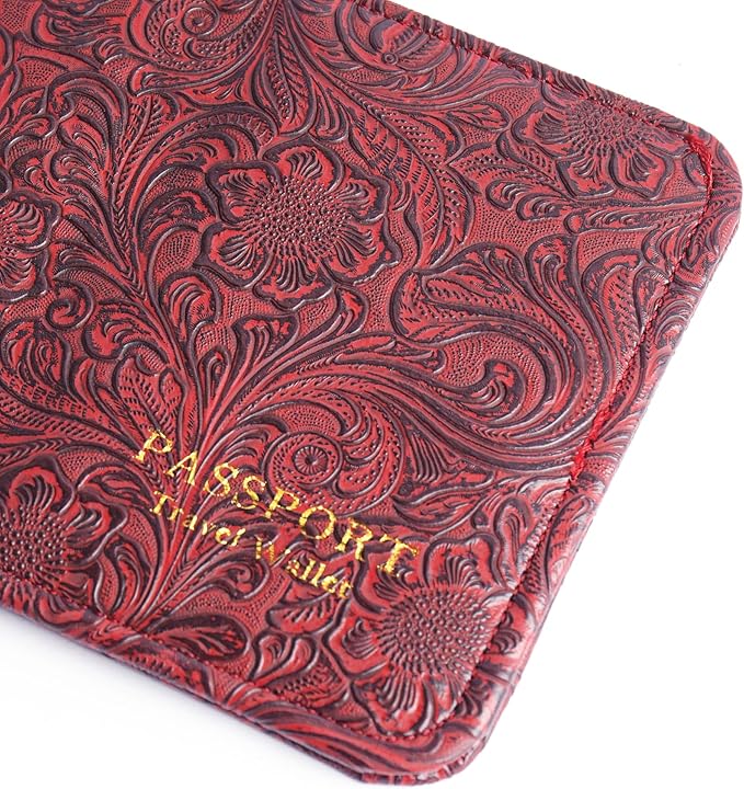 lizimandu Passport Holder with Airtag Slot, Airtag Passport Wallet for Men Women, Slim Leather Passport Holder Case Family for Travel Anti-Lost(1-Carved Red)