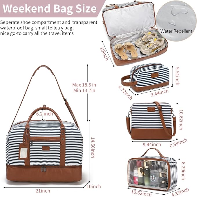 Wogarl Weekender Bags for Women Large Canvas Overnight Bag Travel Duffel Bags Carry on Shoulder Weekend Bag with Shoe Compartment for Travel Night Flight Daily Use