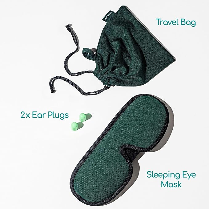 Medi Grade Cotton Sleep Mask with 3D Eye Memory Foam - Travel Sleeping Mask for Women and Men with 2 Ear Plugs and Storage Bag - Blackout Light Blocking