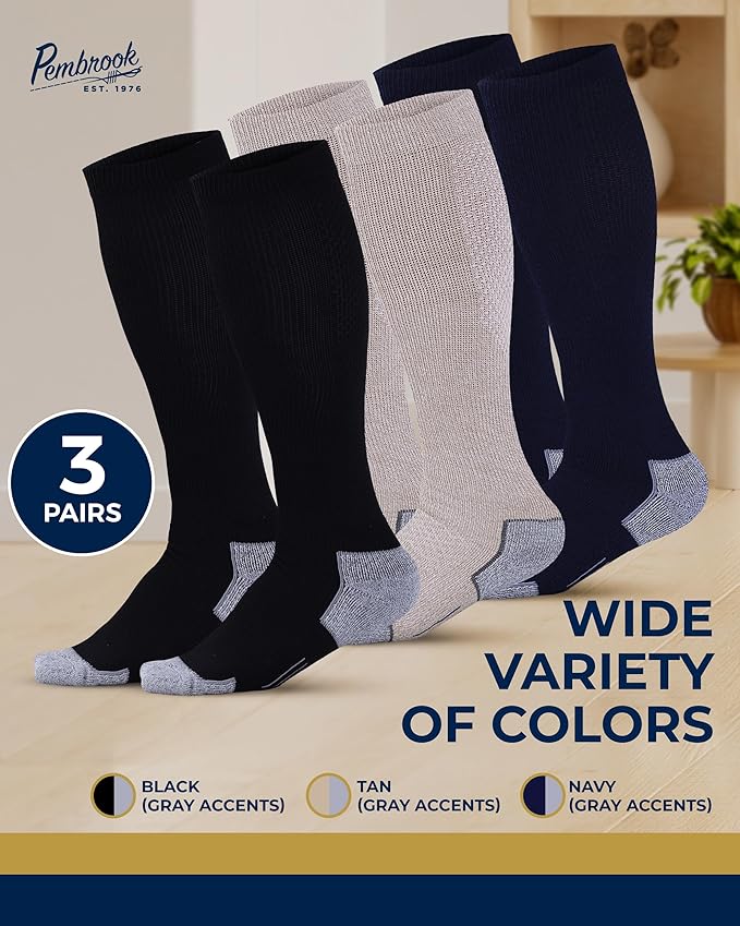 Pembrook Light Compression Socks for Men - 3 Pairs | 8-15 mmhg Compression Dress Socks for Men | Support Socks for Men