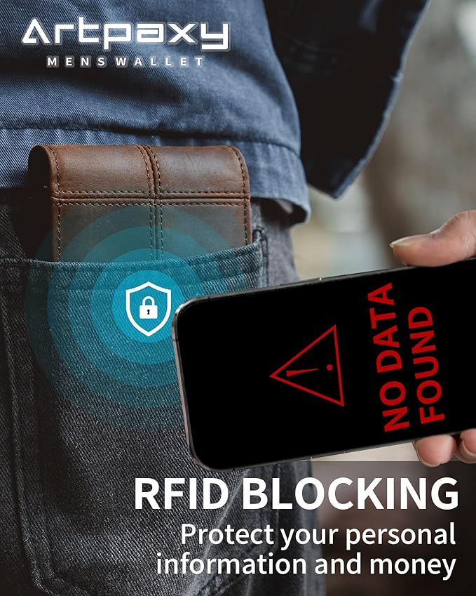Artpaxy Mens Wallet Bifold Genuine Leather RFID Blocking Wallet for Men with 1 ID Window 13 Card Holders 2 cash pockets 1 Gift Box