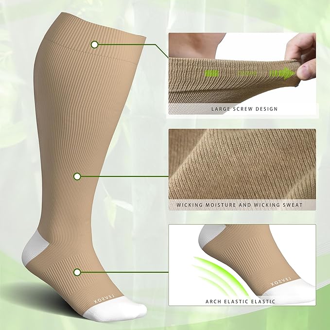 LEVSOX Wide Calf Compression Socks for Women&Men Plus Size 15-20mmHg Knee High Large Support Stockings for Circulation